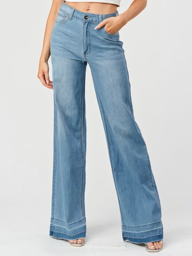 Blue Wide Leg Denim Palazzo