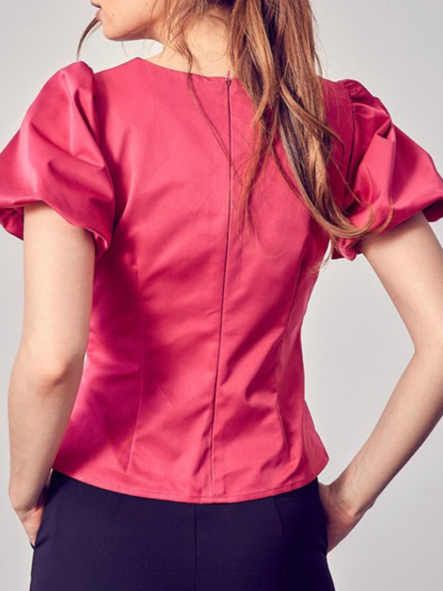 Classy V Neck Puff Sleeve Top