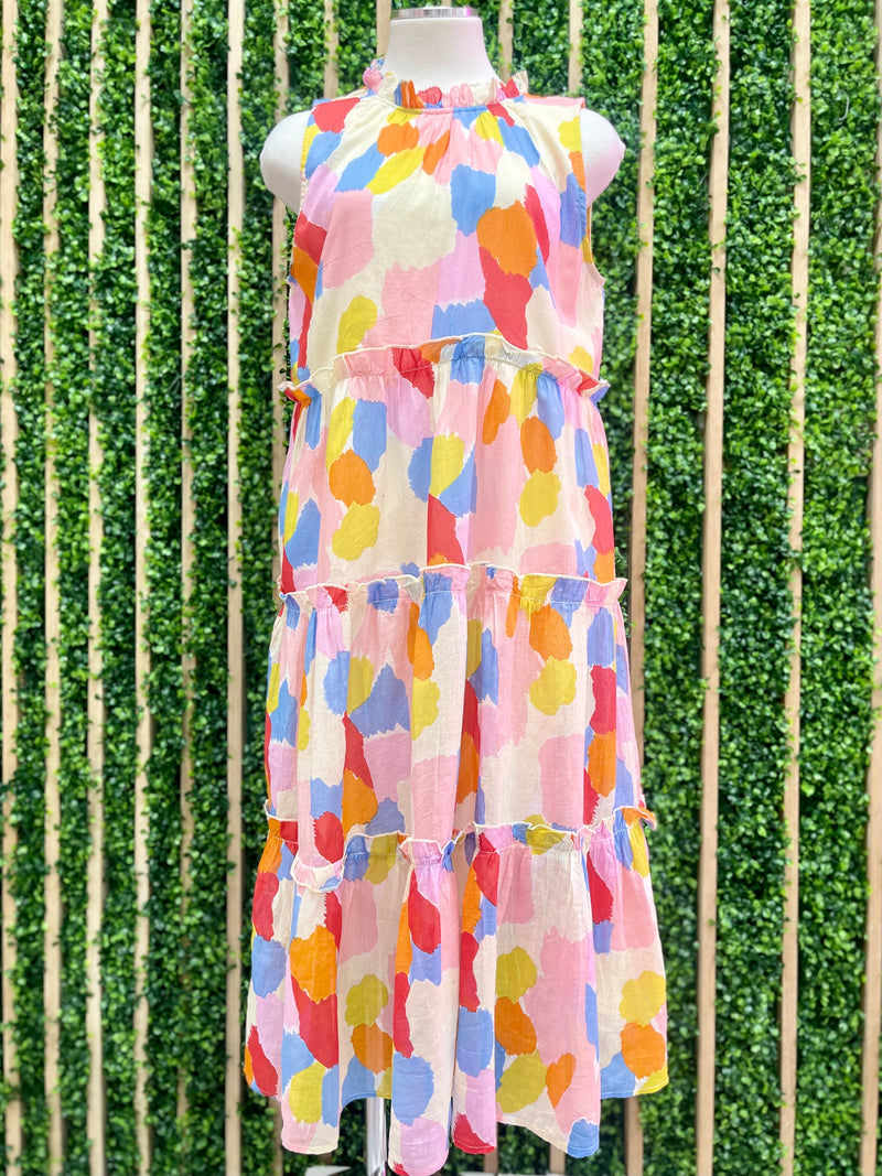 Multicolor Strokes Tiered Midi Dress