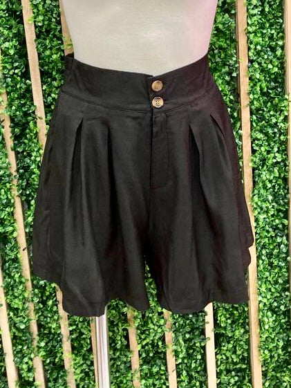 Black Pleated Waist Shorts