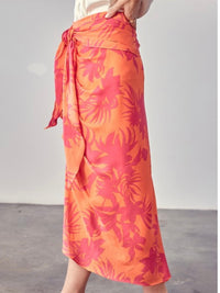 Papaya Print Ruched Midi Skirt
