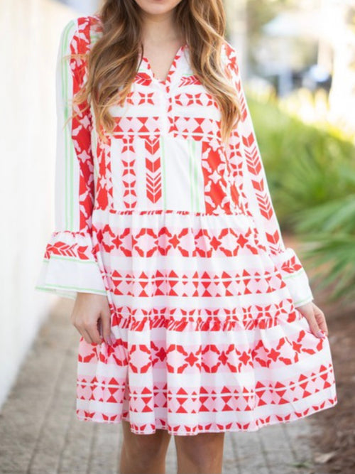 Red Morrocan Print Short Dress