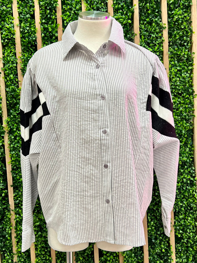 Striped Track Sleeve Shirt Blouse