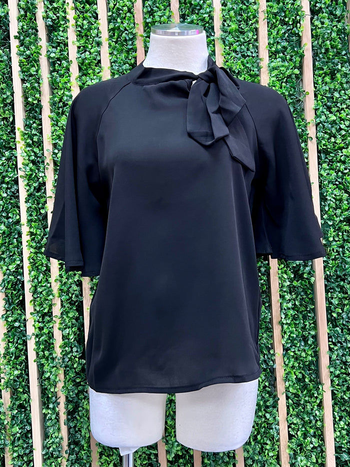 Black Side Neck Bow tie Blouse