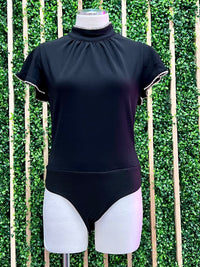 Rhinestone Trim Flare Sleeves Bodysuit
