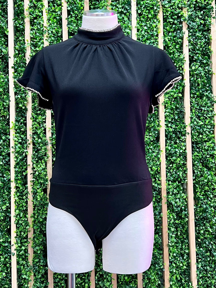 Rhinestone Trim Flare Sleeves Bodysuit