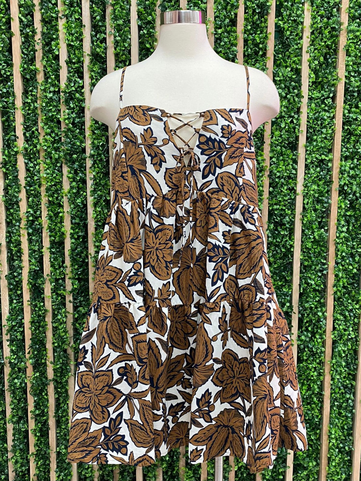 Brown Floral Short Dress