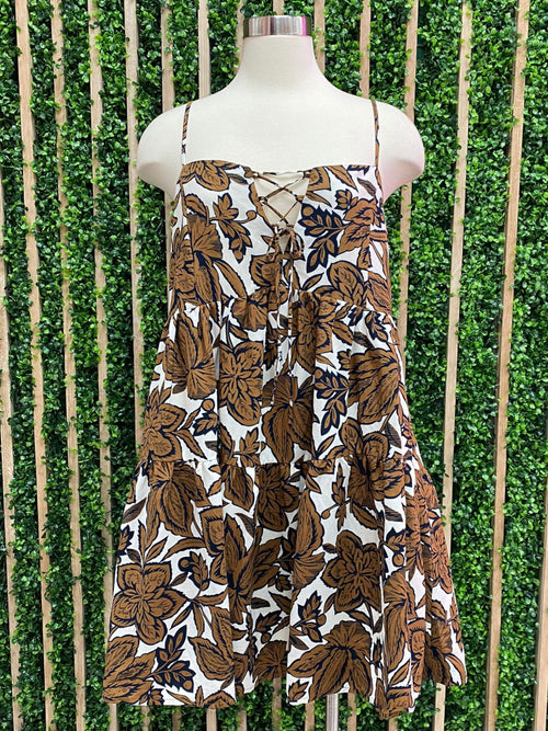 Brown Floral Short Dress