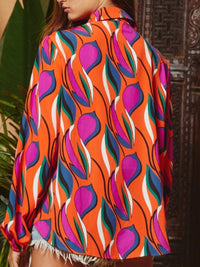 Orange Fuchsia Geo Print Blouse