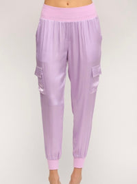 Lavender Satin Cargo Jogger