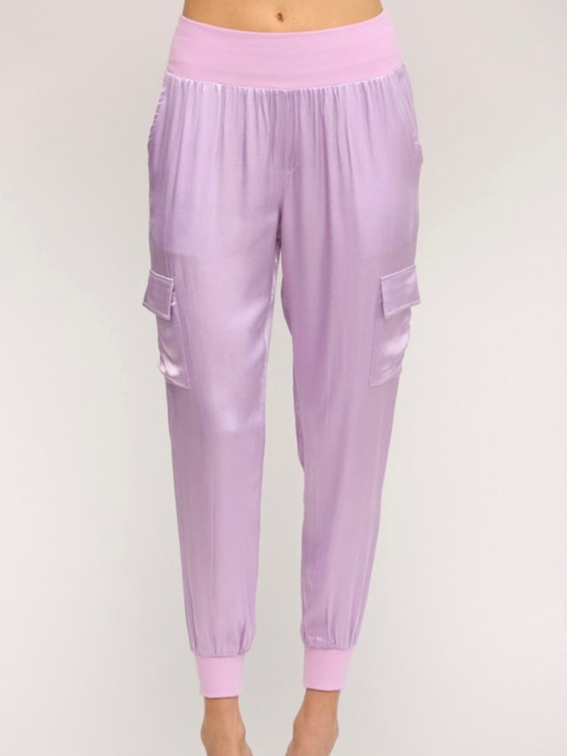 Lavender Satin Cargo Jogger