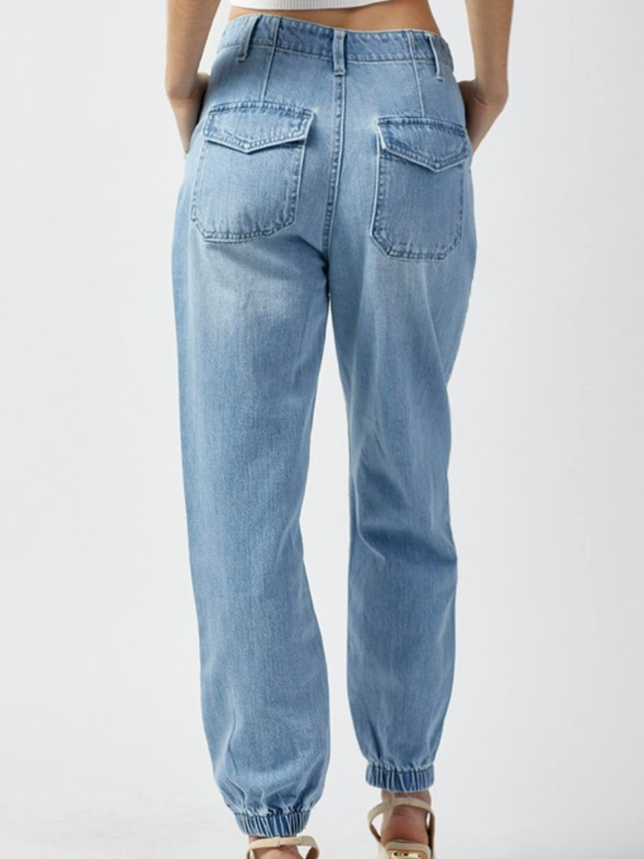 High Rise Denim Jogger Jeans