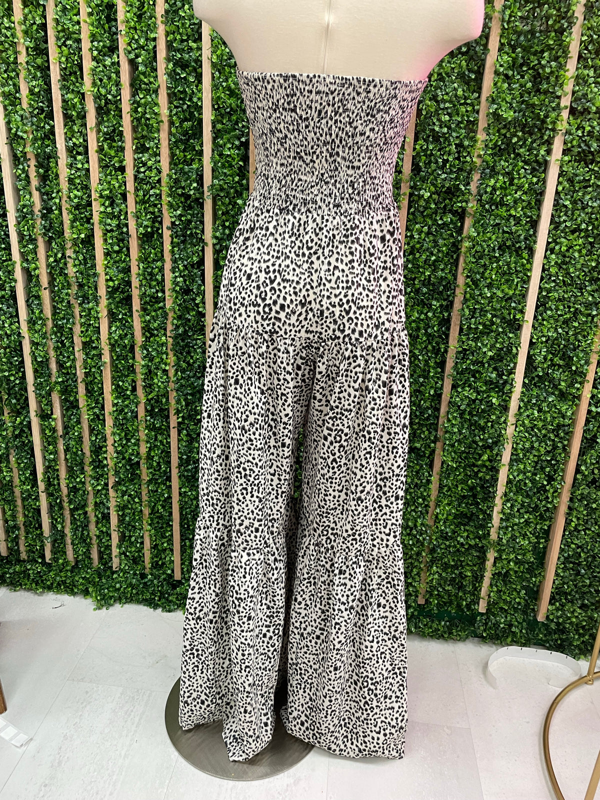 Black Leopard Strapless Jumpsuit