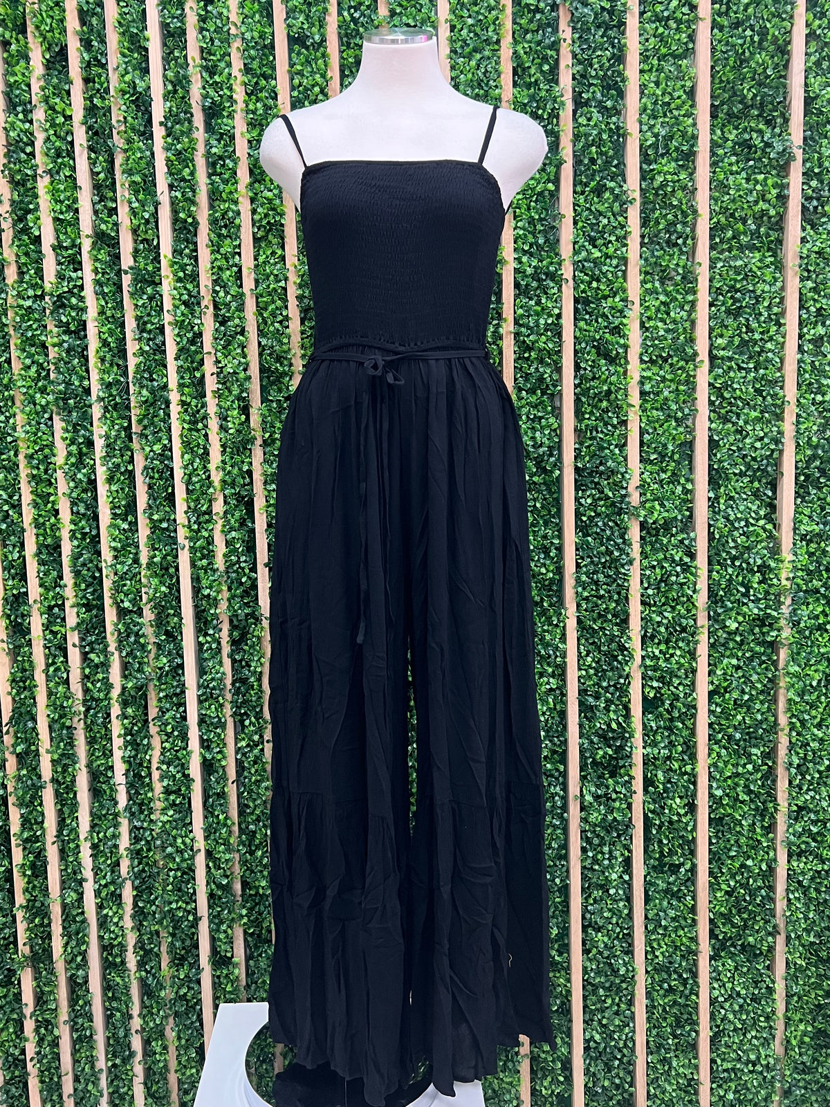 Black Smocked Tiered Jumpsuit