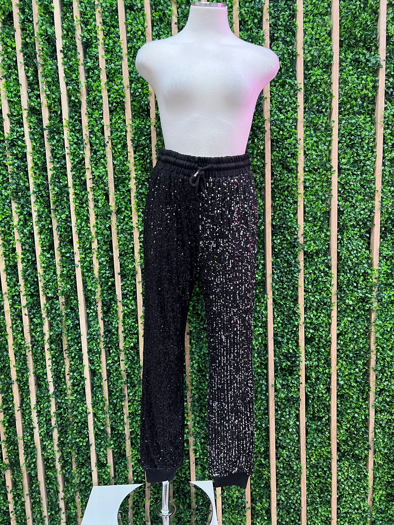 Black Sequin Contrast Jogger