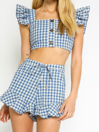 Blue Plaid Short Pant Set