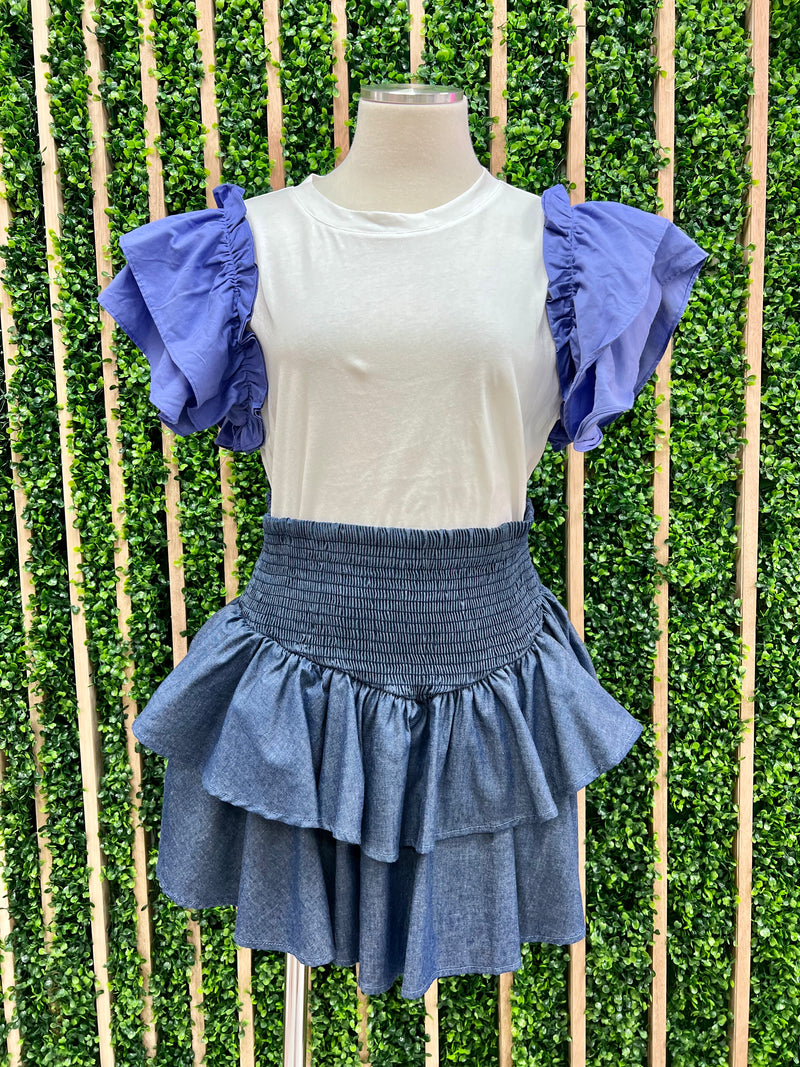 Lavender White Ruffled Top