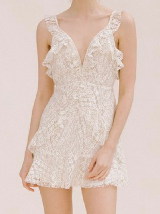 Cream Floral Lace Mini Dress