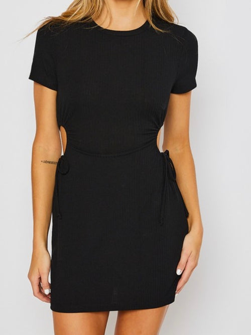 Black Ribbed Cutout Short Dress
