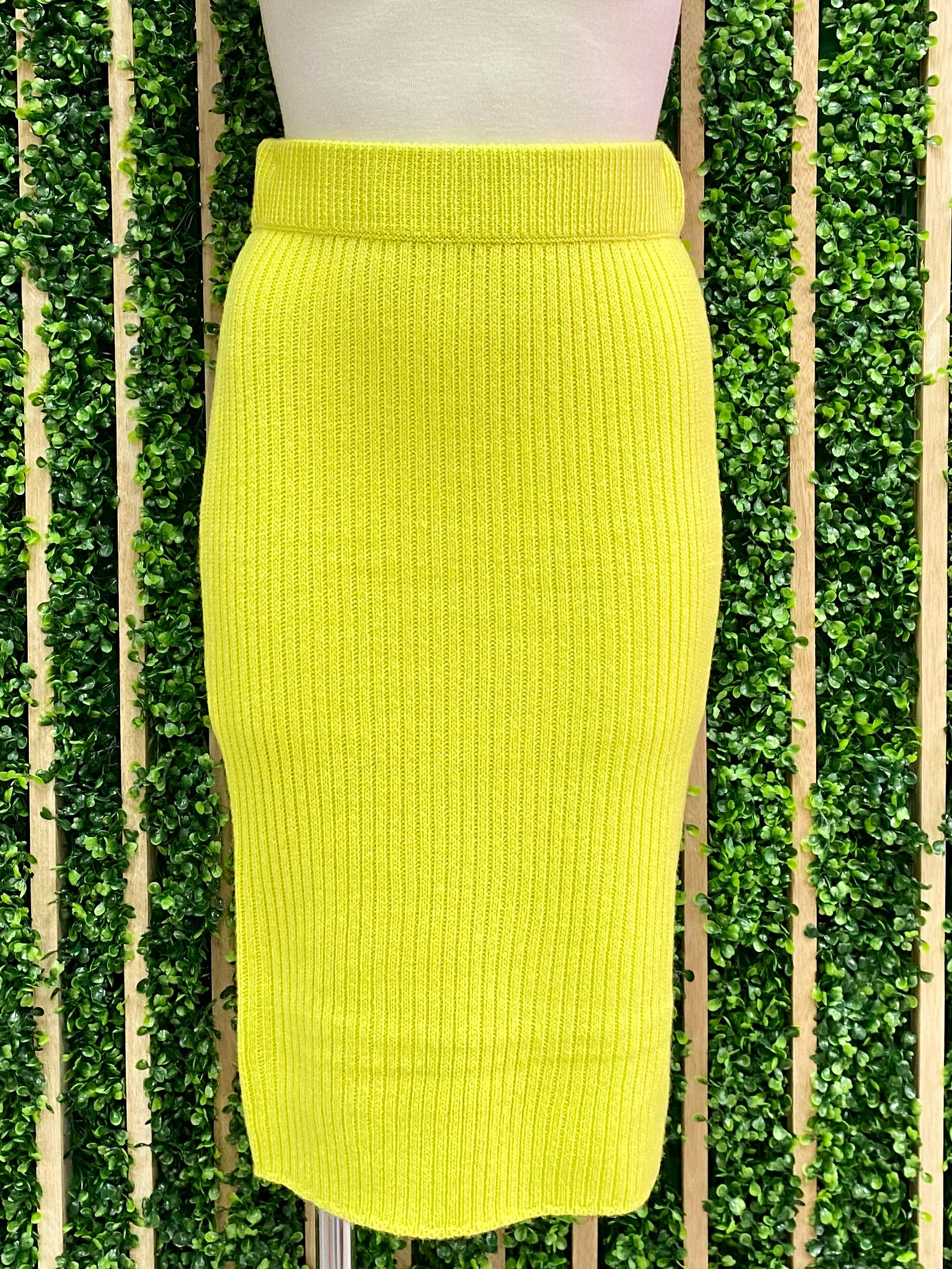 Lime Knitted Midi Skirt