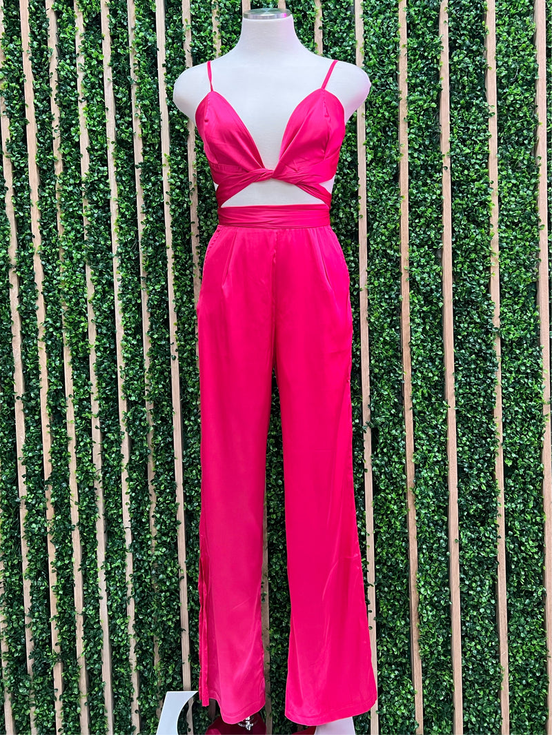 Fuschsia Satin Pant Set