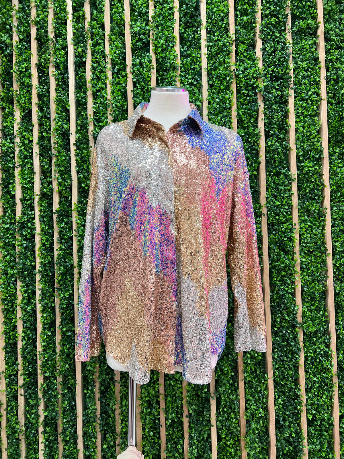 Multi Sequin Button Down Blouse