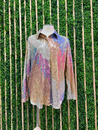 Multi Sequin Button Down Blouse