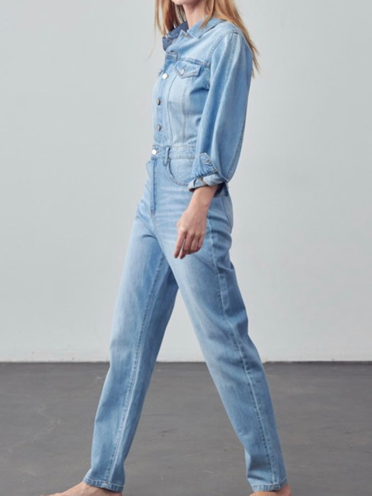 High Waist Flap Pocket Button Up Jumpsuit