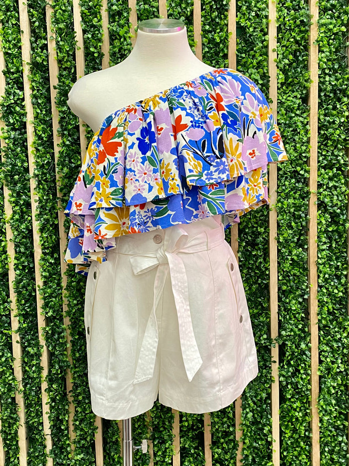 Blue Floral Charmer Ruffled Top