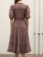 Brown Textured Midi Dress