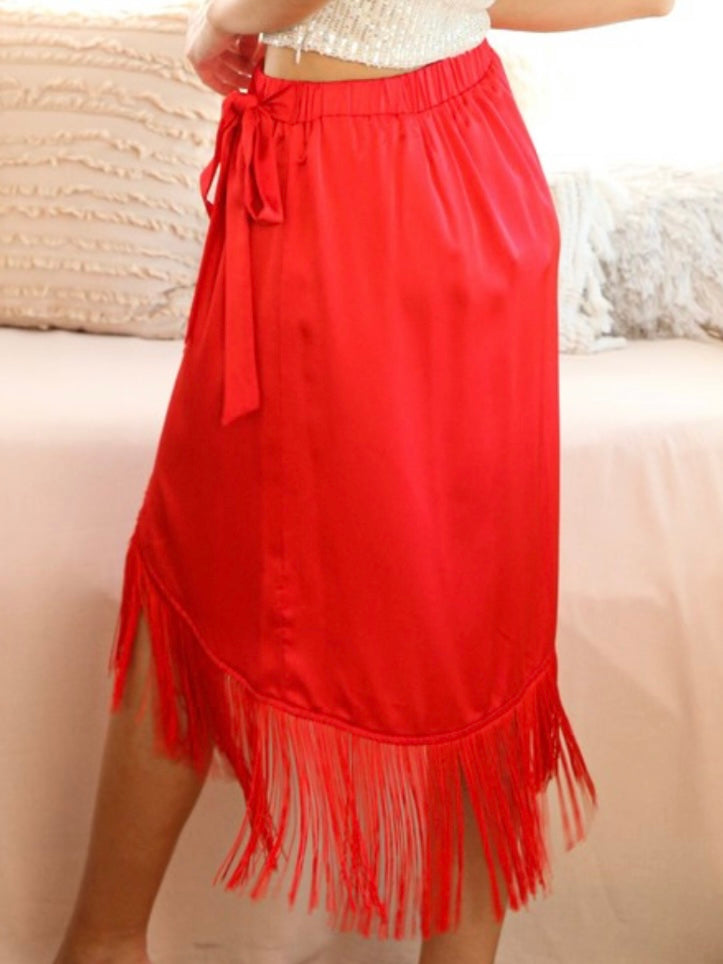 Fringe Detail Wrap Skirt