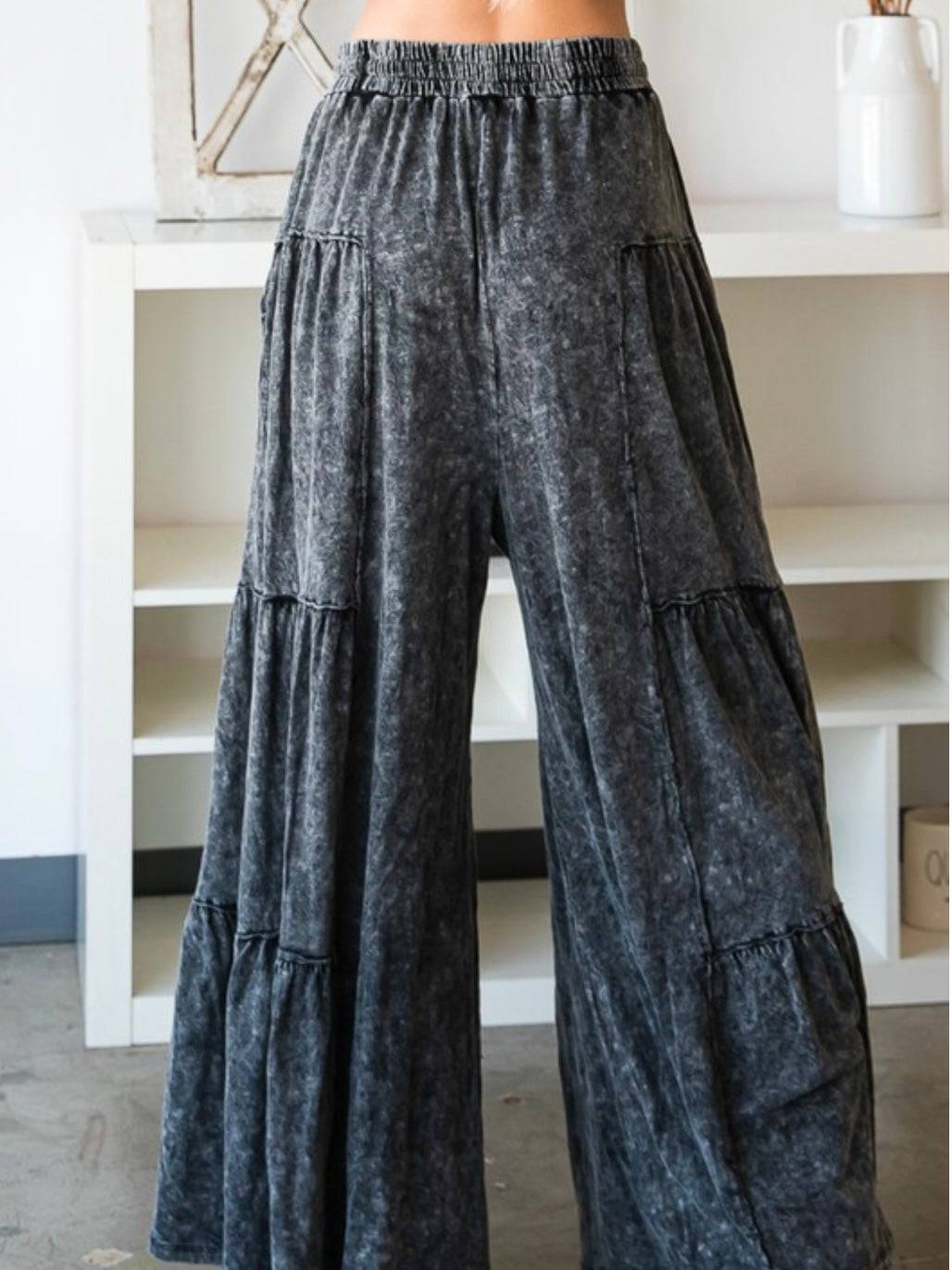 Acid Wash Tiered Wide Leg Pant