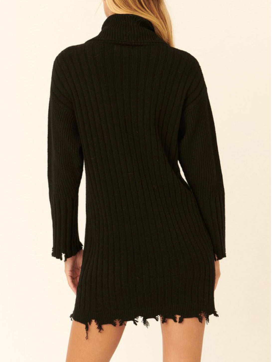 Ribbed Knit Distressed Sweater Dress