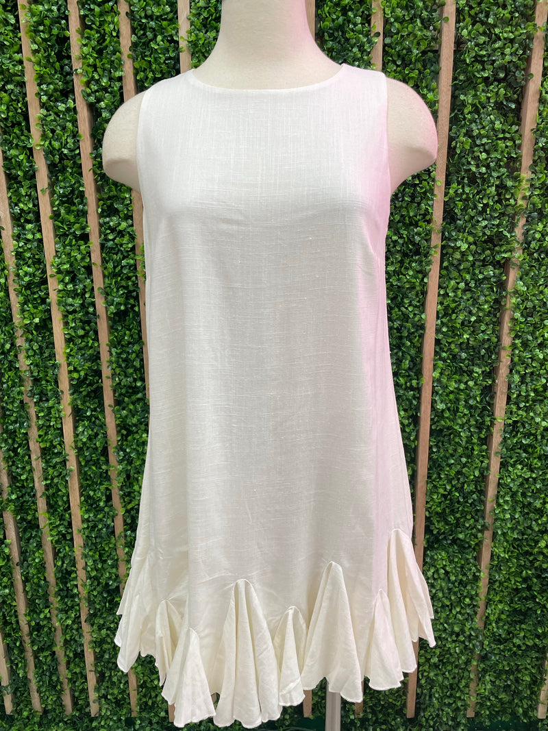 Off White Ruffle Hem Short Dress