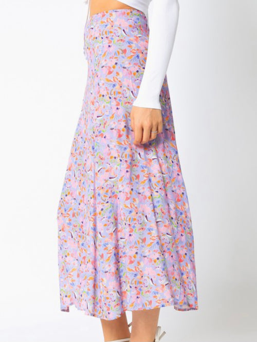 Violet Floral Slit Midi Skirt