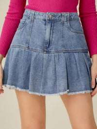 Light Denim Pleated Short Skirt