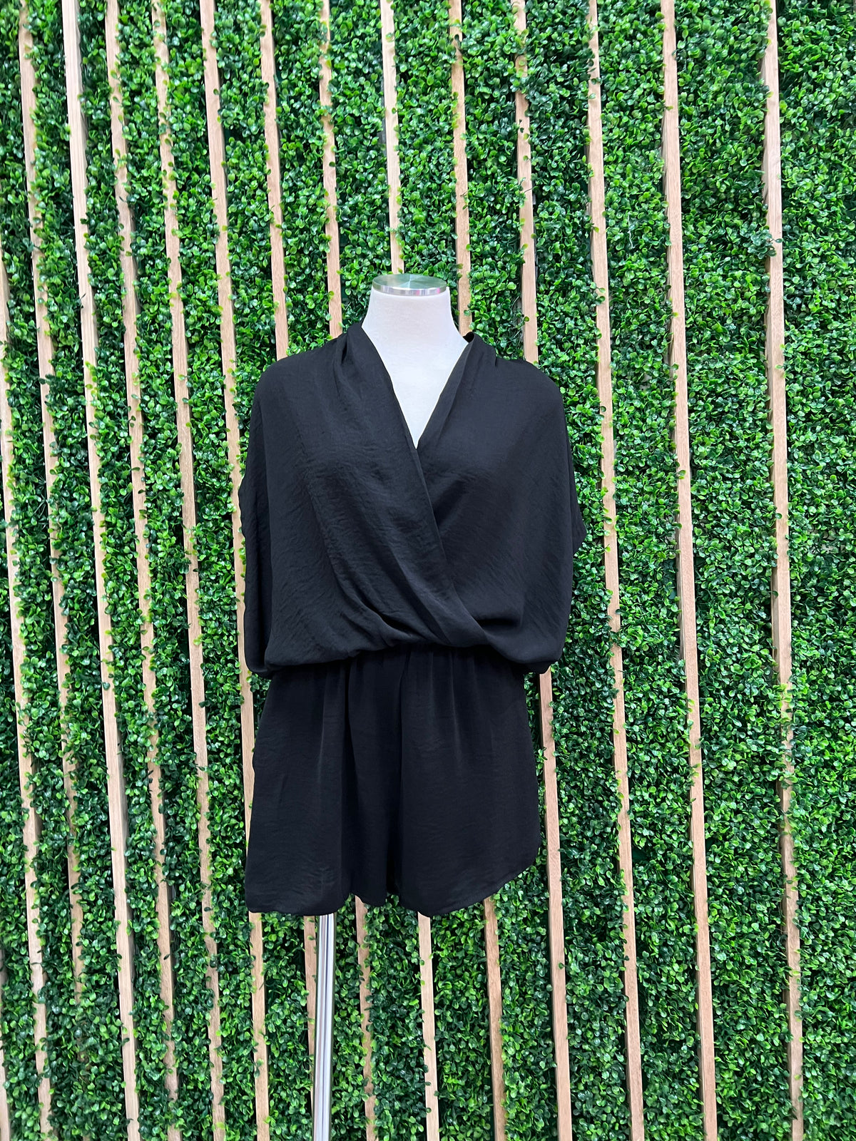 Black Crossed V Neck Romper