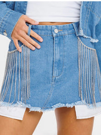 Rhinestone Detail Denim Short Skirt