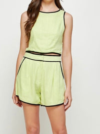 Piping Detail Linen Short Pant Set