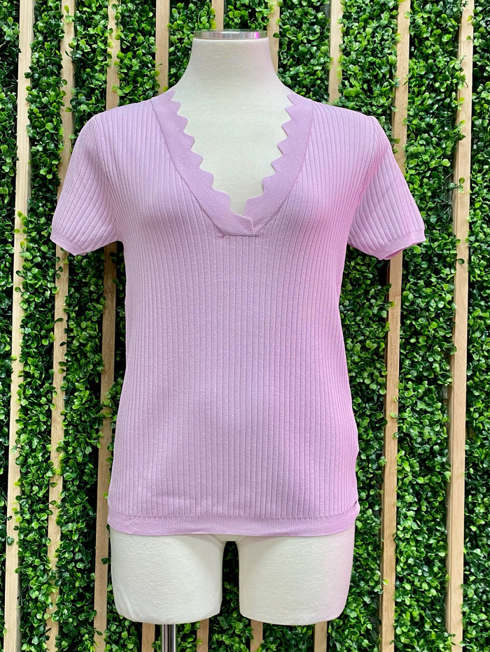 Lilac Scalloped Neck Top