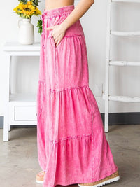 Acid Wash Tiered Wide Leg Pant