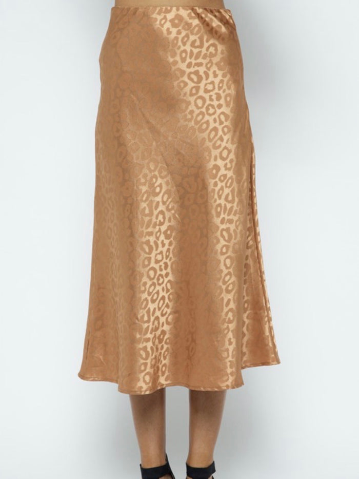Camel Leopard Pattern Midi Skirt