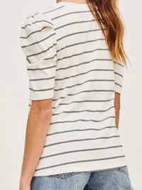 White Stripes Puff Sleeve Tee