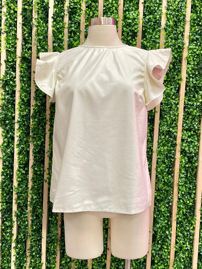 Vegan Leather Ruffle Sleeve Top