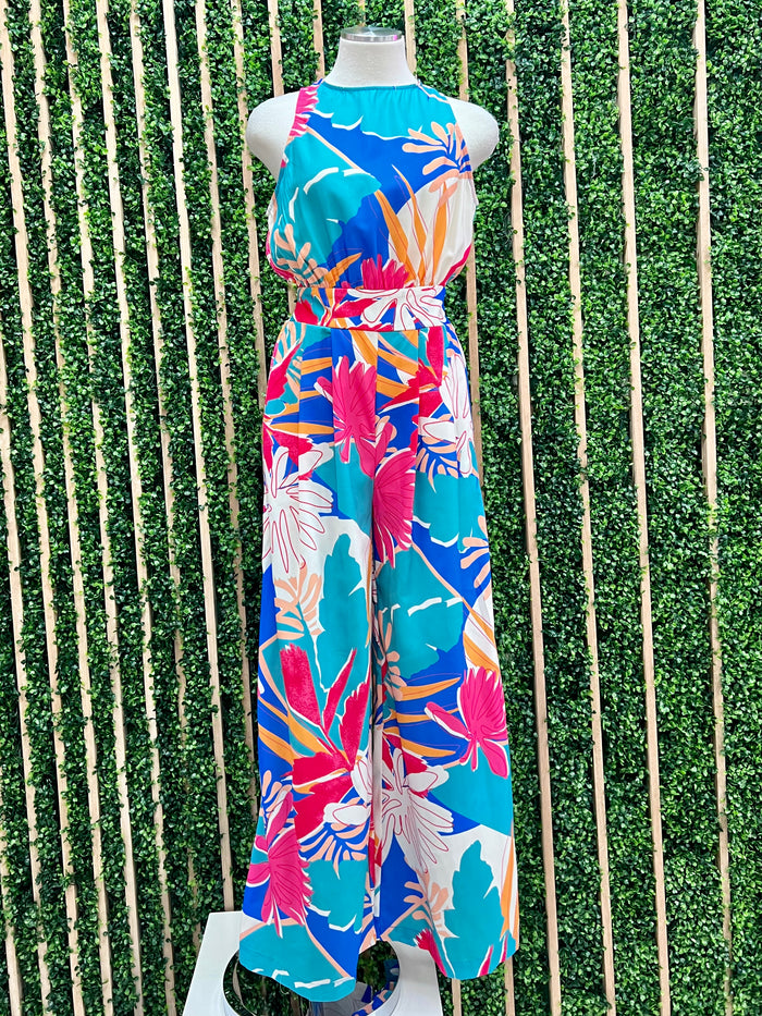 Bright Multi Print High Neck Jumpsuit