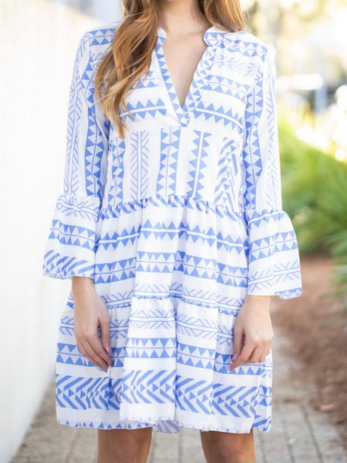 Blue Morrocan Print Short Dress