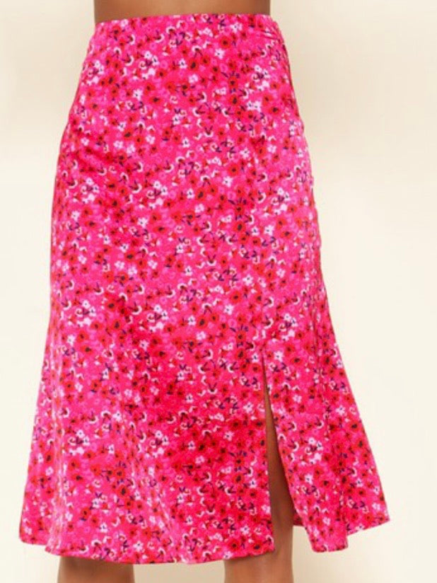 Pink Floral Midi Skirt