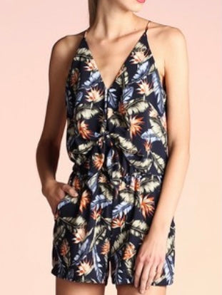 Navy Leaves Romper