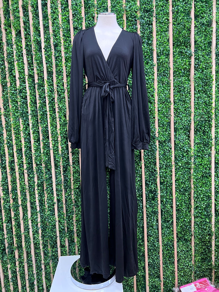 Dressy Black Balloon Sleeve Jumpsuit