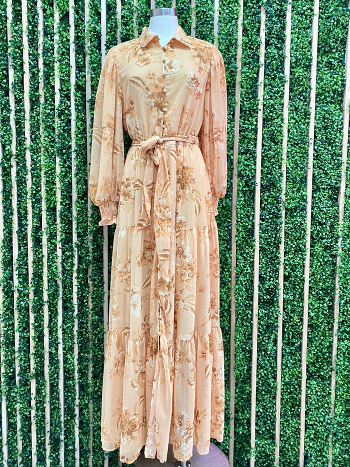 Peach Floral Button Down Maxi Dress